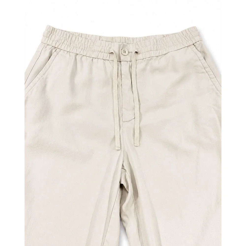 Zara Relaxed‎ Khaki Trouser Pants Womens Medium Beige Drawstring Waist Pants